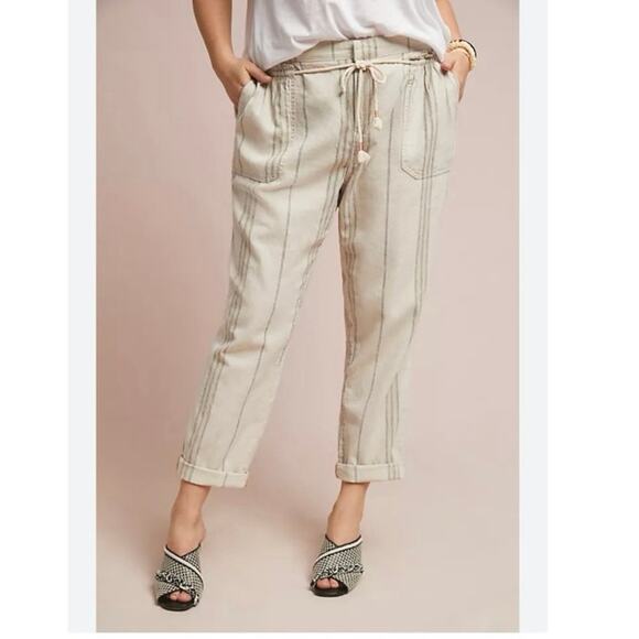 By Anthropologie Seashore Striped Pants Coastal Preppy Linen 2XL Plus Size - Picture 1 of 9